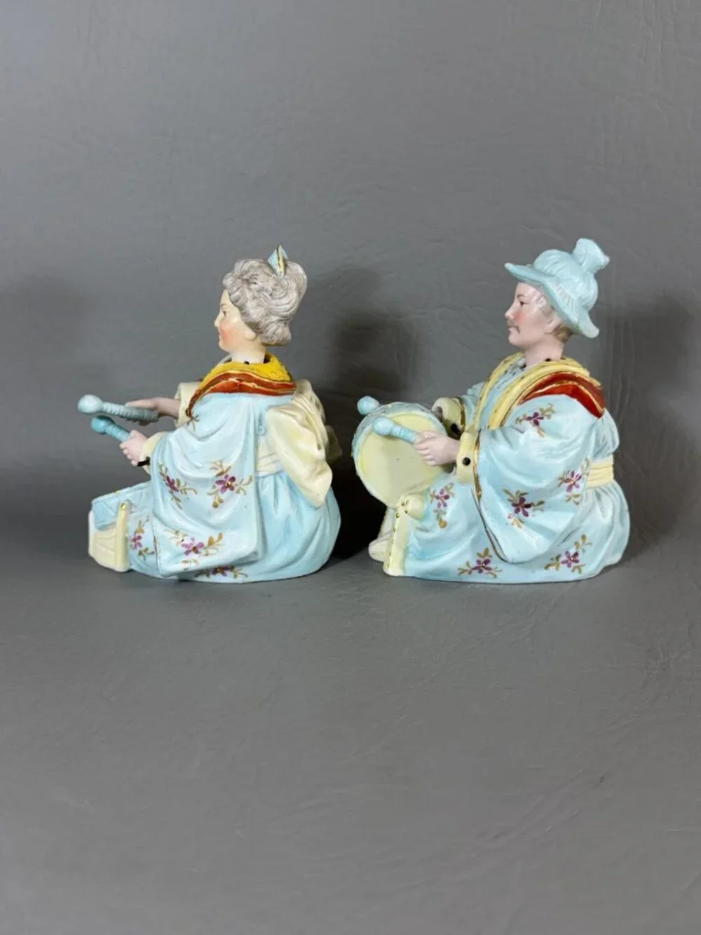 Vintage Ardalt Japan Bisque Porcelain Nodder Drummers Pair 6492 Asian Musicians